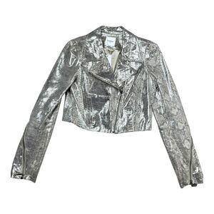 bebe metallic silver cropped moto